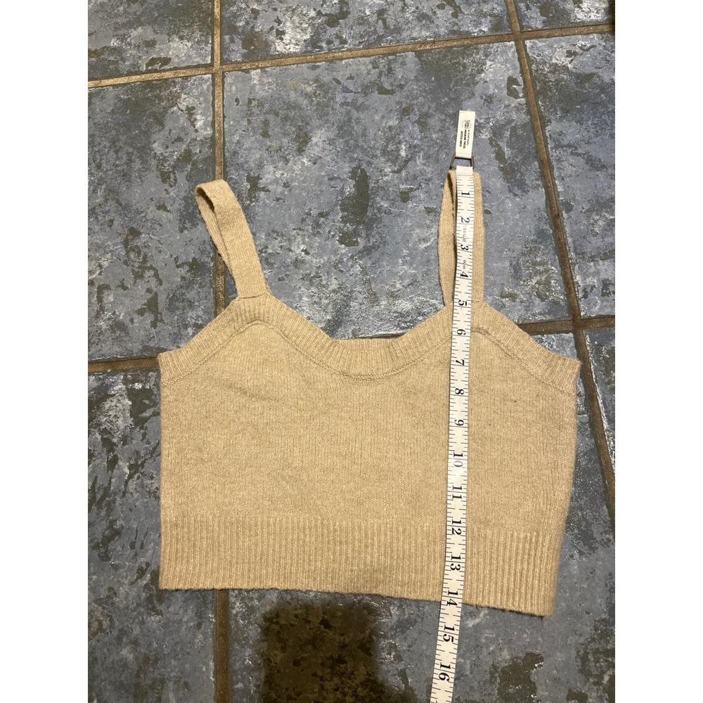 Forever 21 Ribbed Knit Crop Tank Top Beige Tan Spaghetti Strap Size M Boho - Picture 5 of 6
